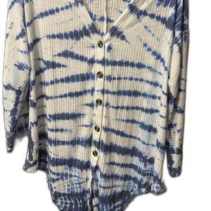 New Directions Ribbed V cut Blue Tie Dye Top XL